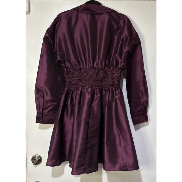 Hutch Iridescent Waisted Shirtdress Plum Size Medium NWT Shirred Waist Dressy - Picture 9 of 14